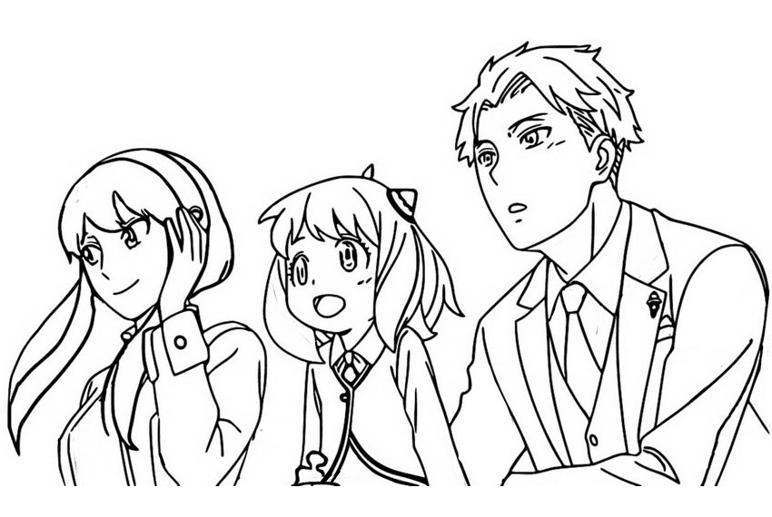 Loid with Yor and Anya – Spy x Family Coloring Pages