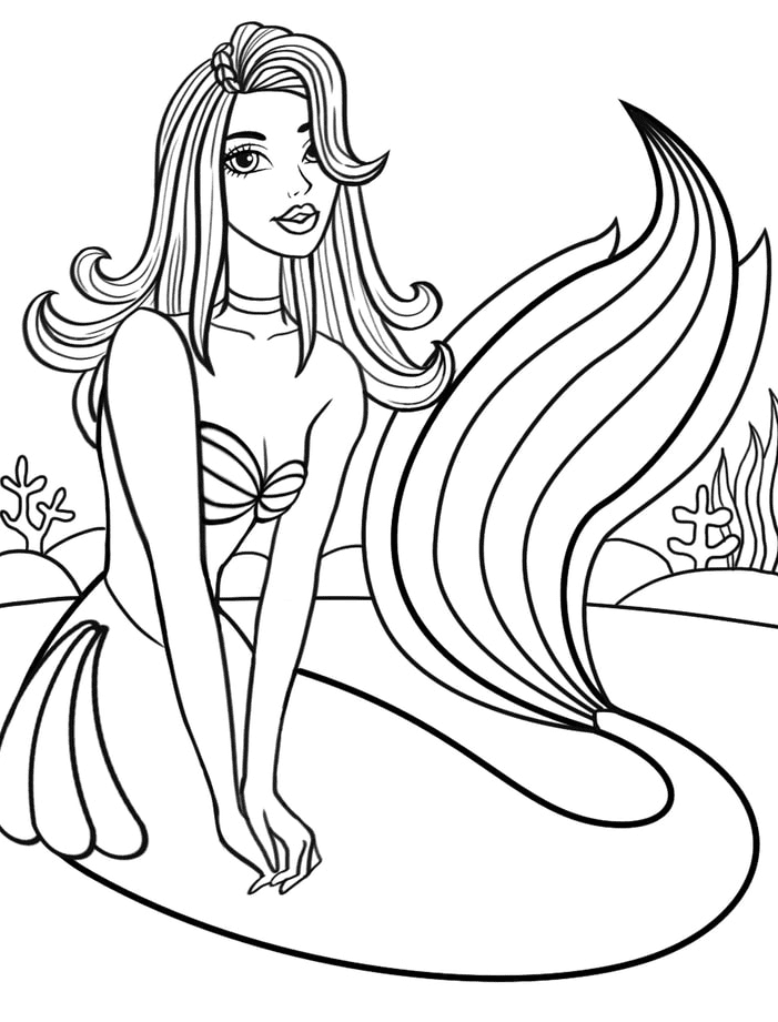 Lovely Mermaid Coloring Page