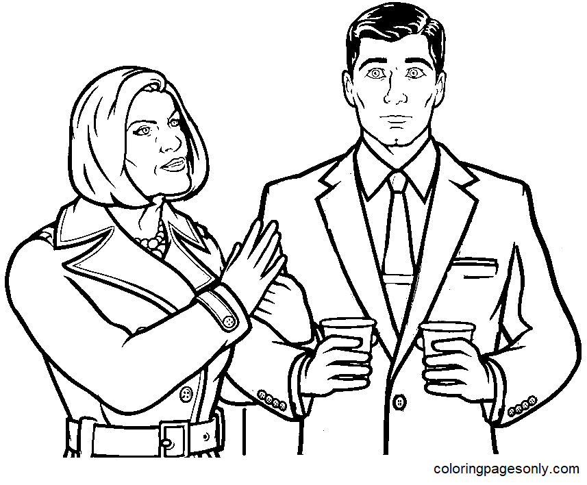 Malory Archer and Sterling Archer Coloring Page