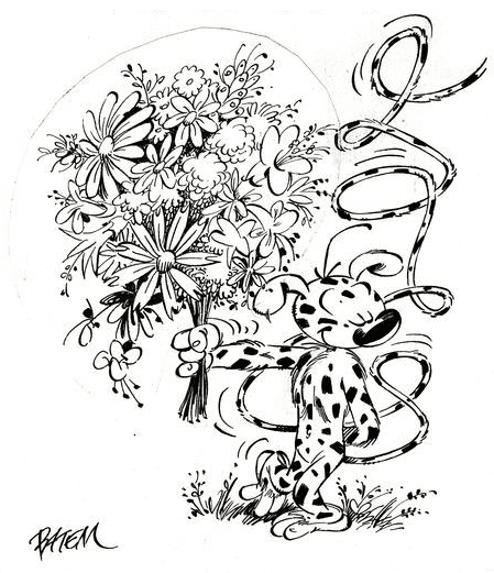 Marsupilami holding Bouquet Flowers Coloring Page