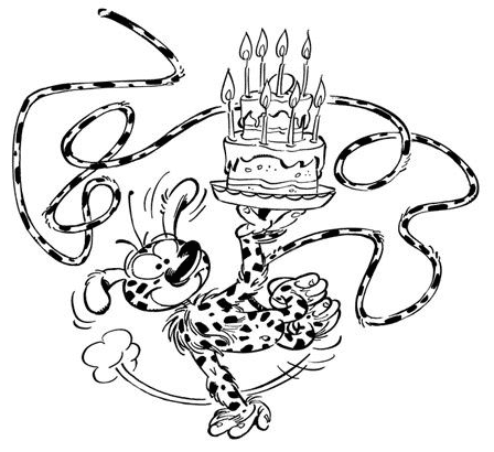 Marsupilami con pastel de cumpleaños de Marsupilami