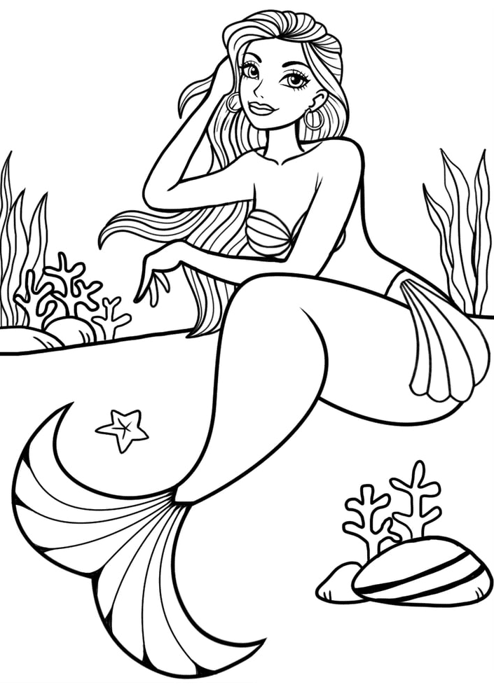 Mermaid Charming Coloring Page