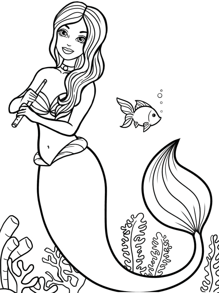 Meerjungfrau hält eine Flöte von Mermaid