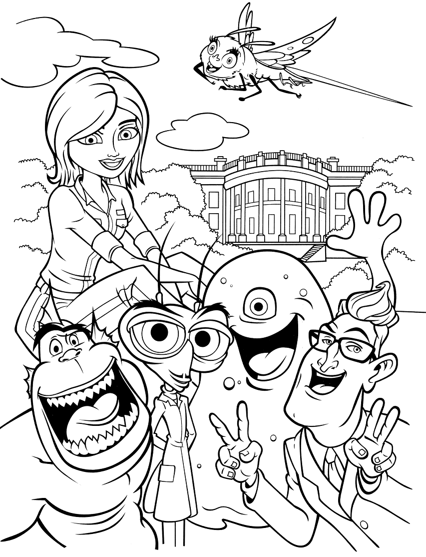 Monsters vs Aliens Free Printable Coloring Page