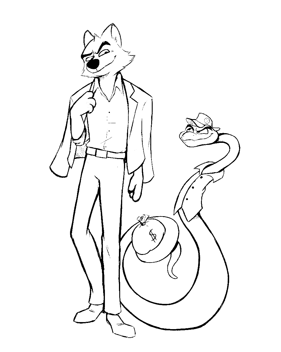 Mr. Wolf and Mr. Snake from Bad Guys Coloring Page