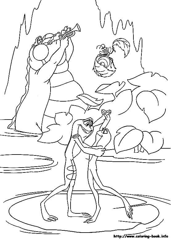 Naveen and Tiana as Frogs Printable Coloring Page