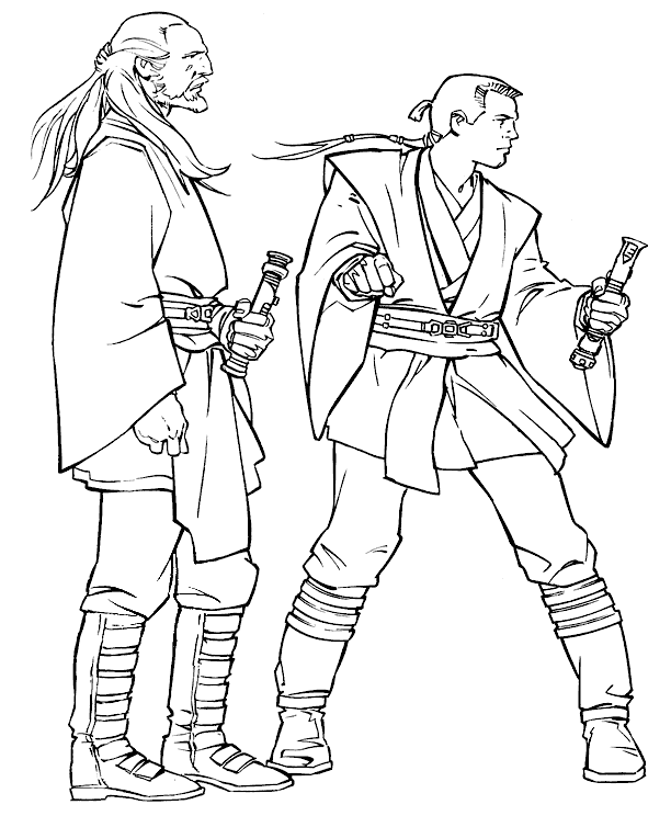 Obi-Wan Kenobi 和 Qui-Gon Jinn Coloring Page