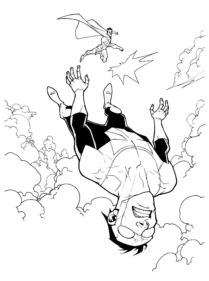 Omni man and Invincible Fighting Coloring Pages