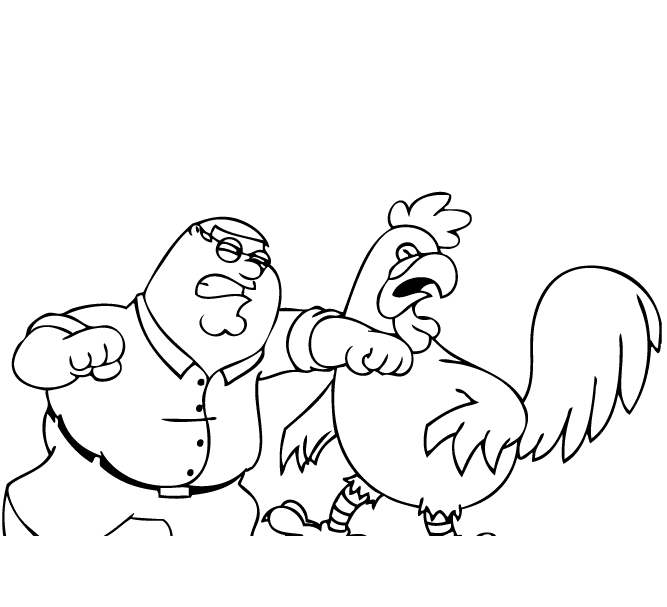 Peter with Chicken Fighting Coloring Page