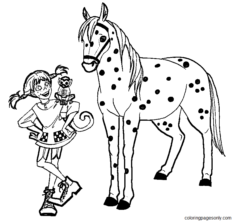 Pippi, Monkey, Horse Coloring Pages