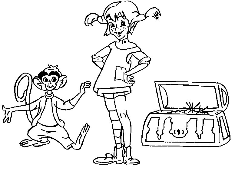 Pippi and Monkey Coloring Page