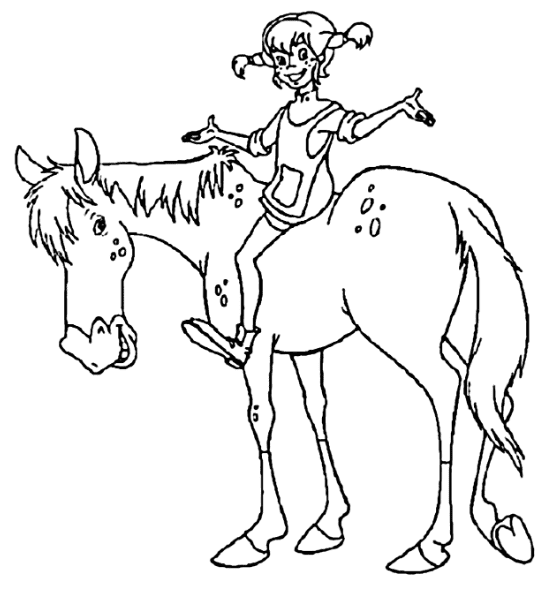 Pippi on the Horse Coloring Page