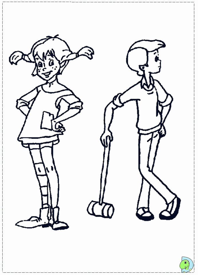 Pippi with Tommy Coloring Page