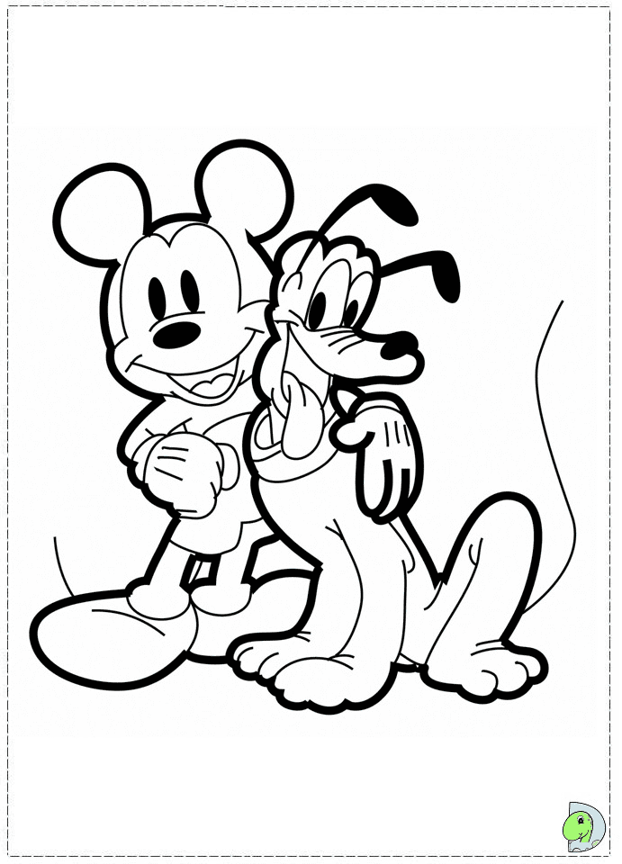 Pluto with Mickey Coloring Page