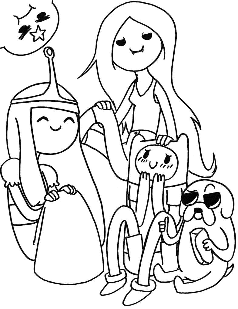 Princess Bubblegum, Marceline, Jake, Finn, Lumpy Space Princess Coloring Page