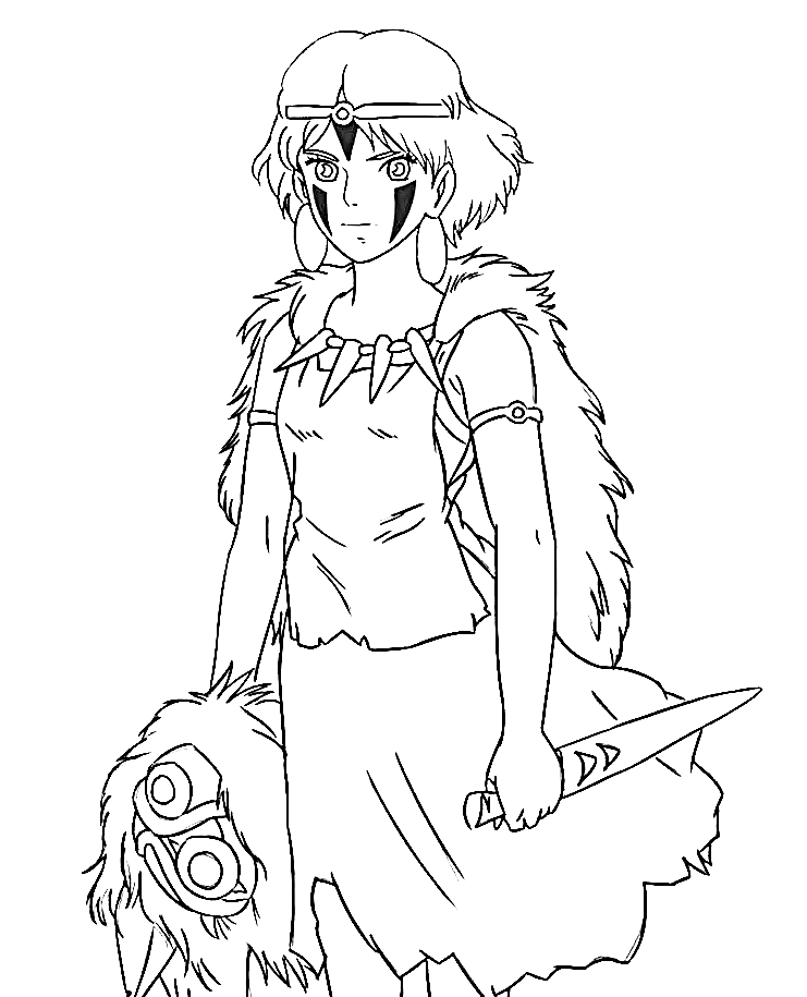 Princesa Mononoke – Desenho de San para colorir