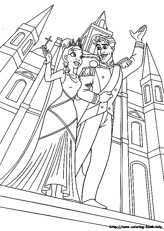Dibujo para colorear de la princesa Tiana y el príncipe Naveen