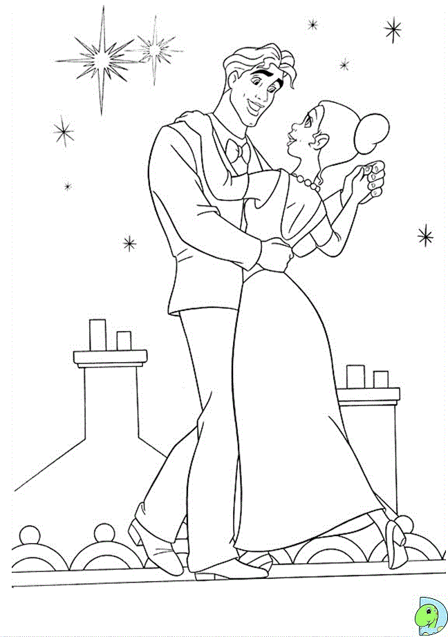Princess Tiana with Prince Naveen Coloring Pages