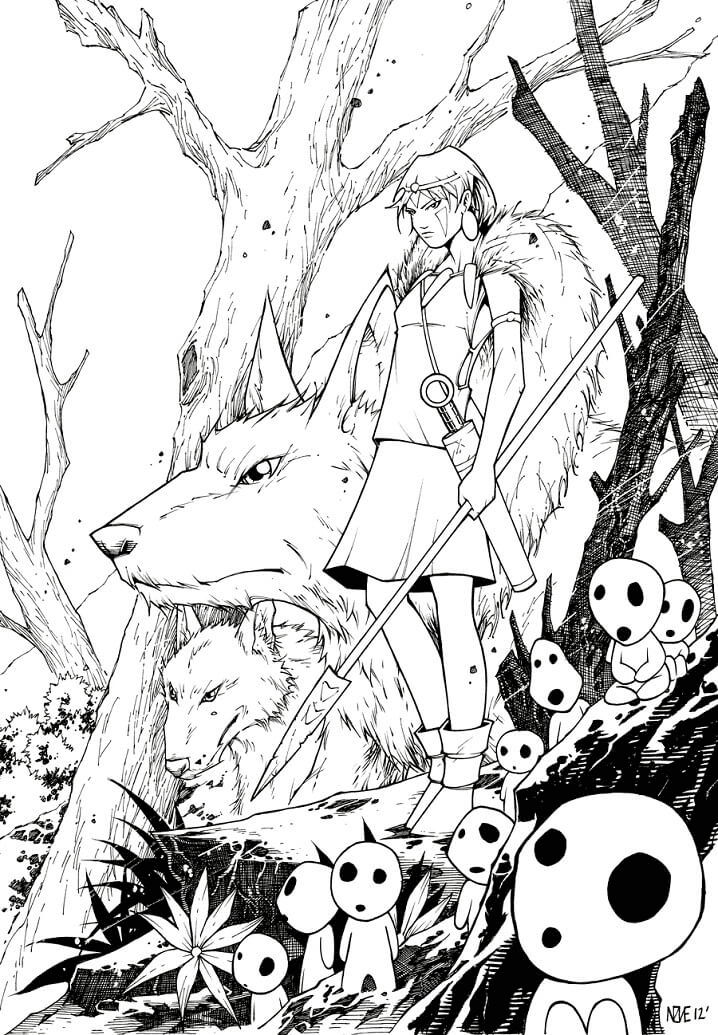 Desenho para colorir princesa dos deuses lobos