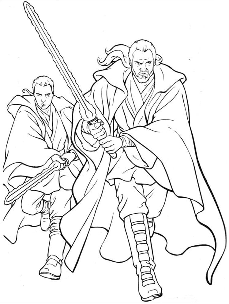 Qui Gon Jinn 和 Obi Wan Kenobi Coloring Page