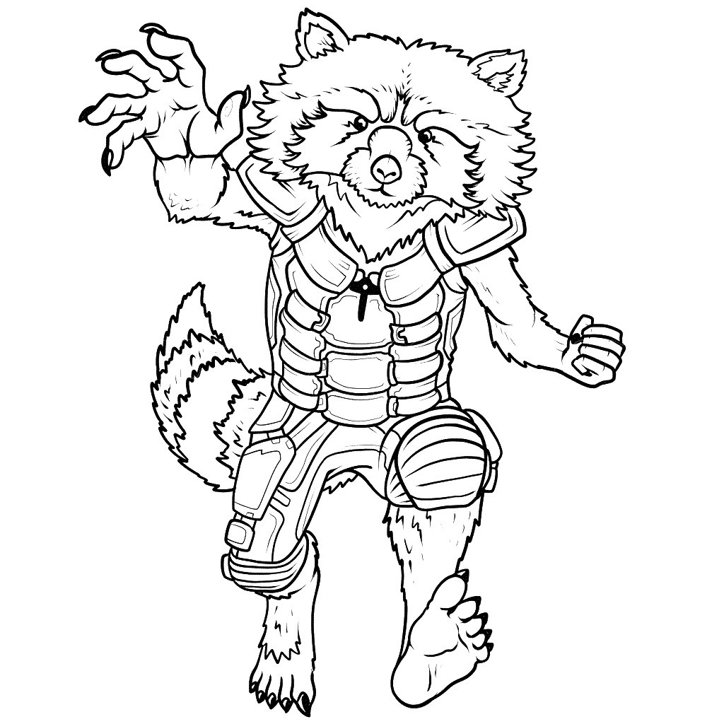 Rocket Raccoon from Guardians of the Galaxy Coloring Page