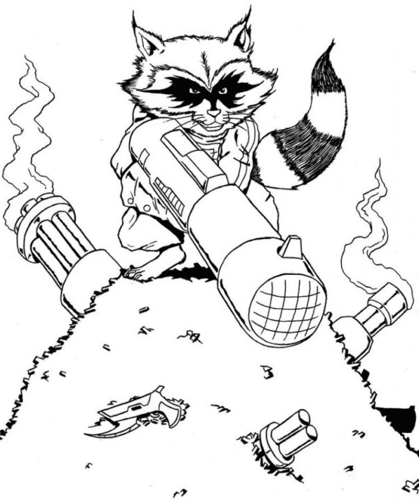 Rocket Raccoon in Guardians of the Galaxy Coloring Page