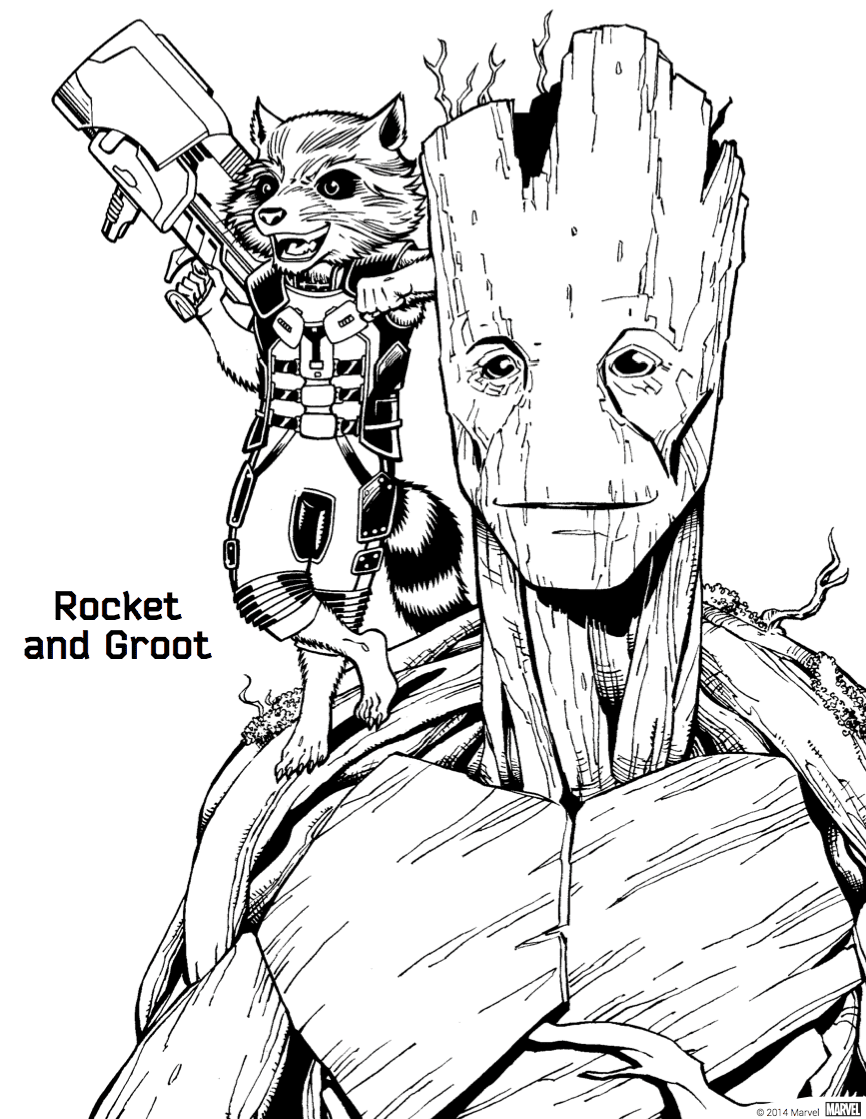 Rocket and Groot Guardians of Galaxy Coloring Pages