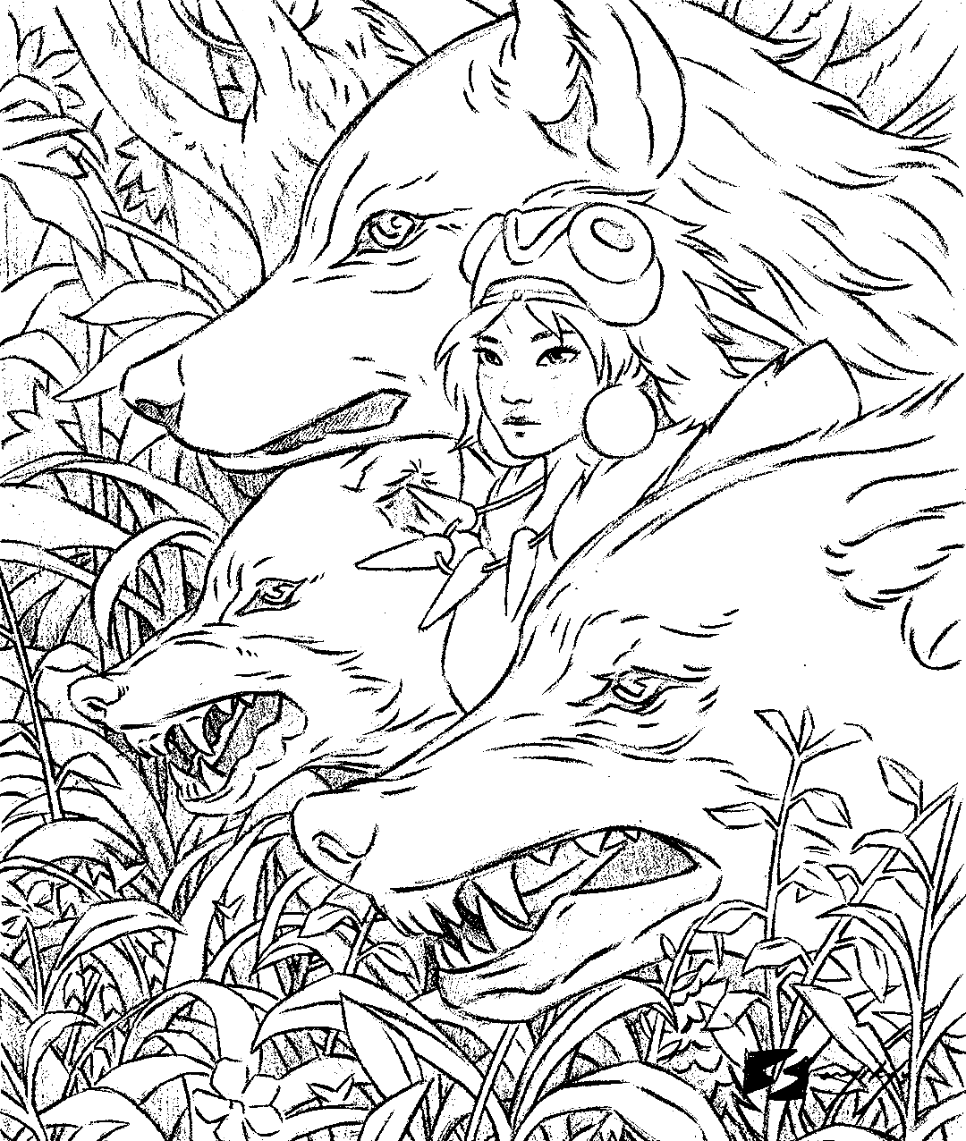 San with Wolves Coloring Page