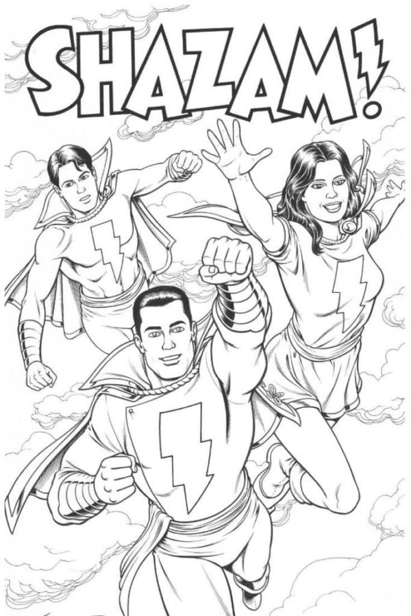 Shazam and his fans Coloring Pages