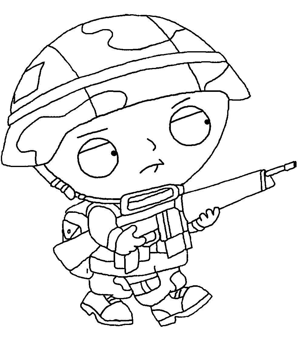Stewie Griffin with Gun Coloring Page