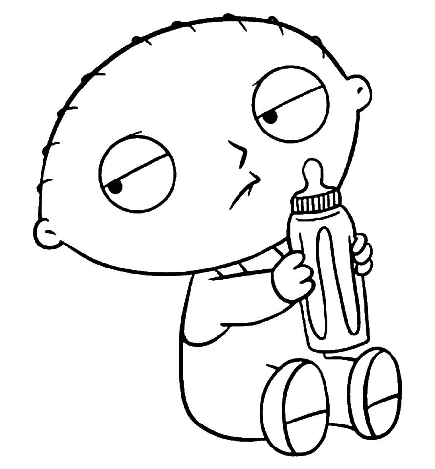 Stewie with Milk Bottle Coloring Page