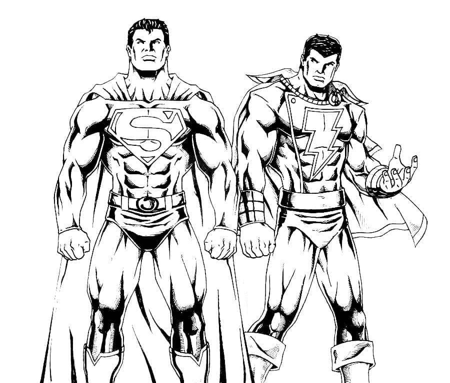 Página para colorir Superman e Shazam