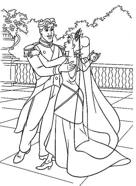 La princesa Tiana y el príncipe Naveen para colorear