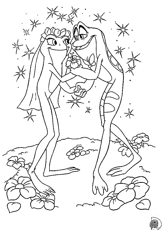The wedding Princess and the Frog Coloring Pages