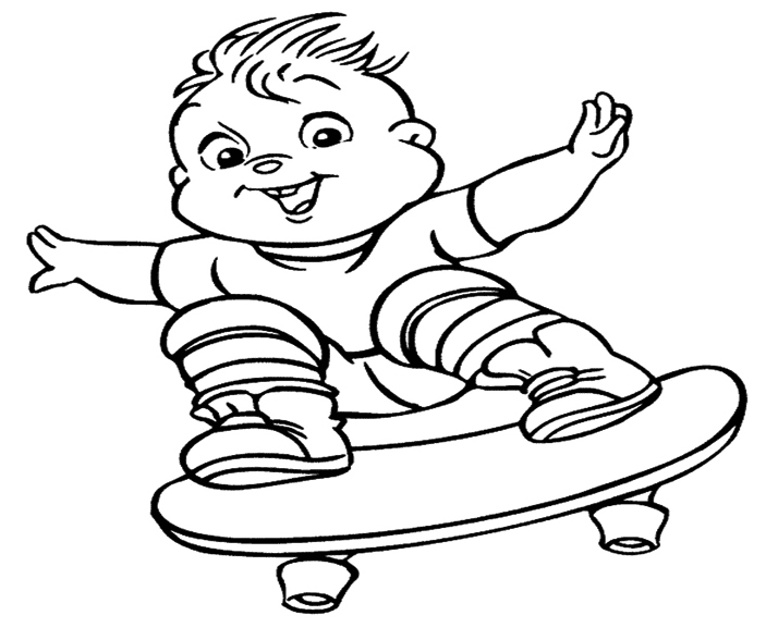 Theodore Skateboarding Coloring Page
