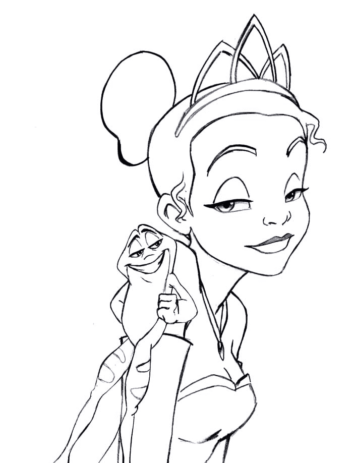 Tiana Princess and Frog Coloring Page