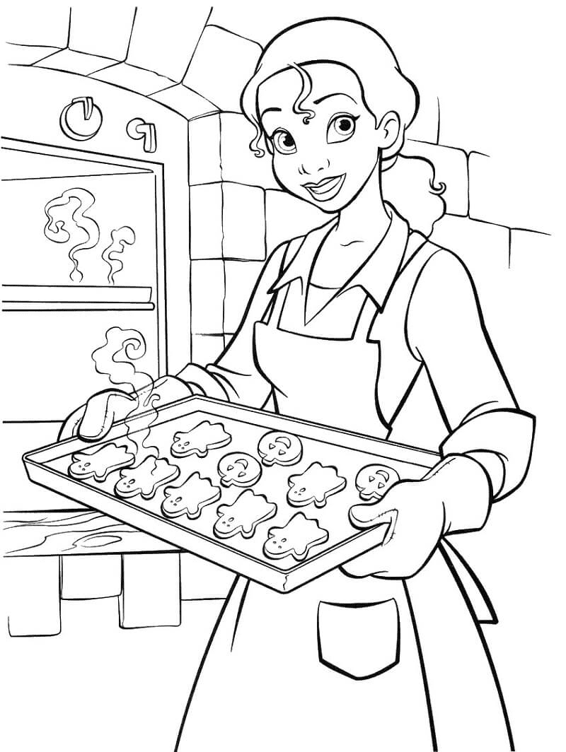 Tiana makes Cakes Coloring Page