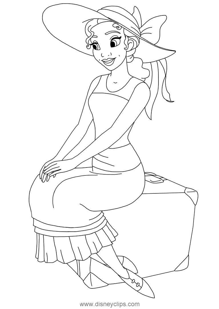 Tiana sitting on a suitcase Coloring Pages