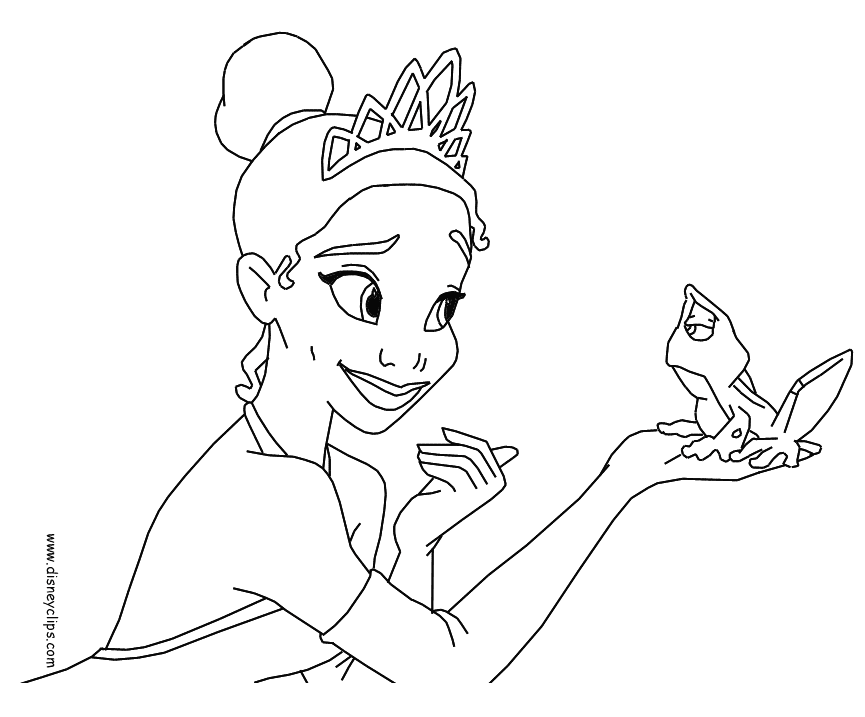 Tiana with Naveen the frog Coloring Page