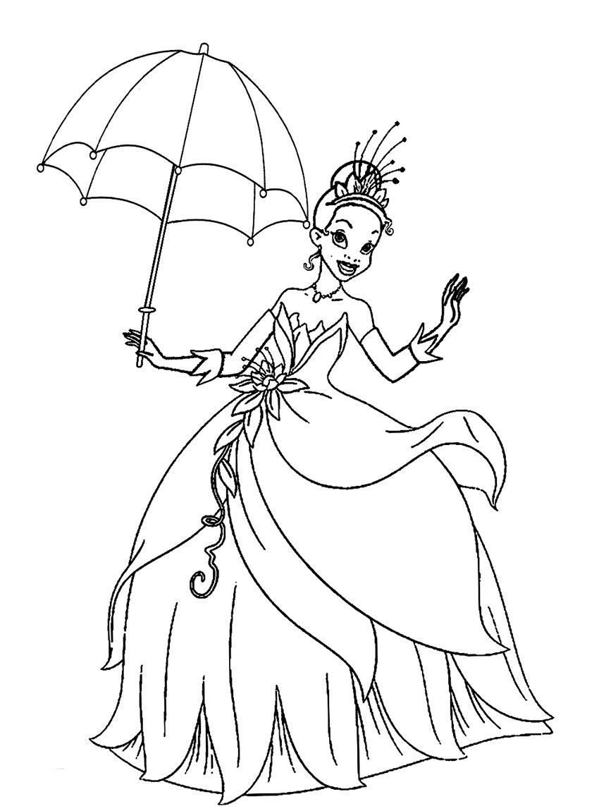 Tiana with Umbrella Coloring Page