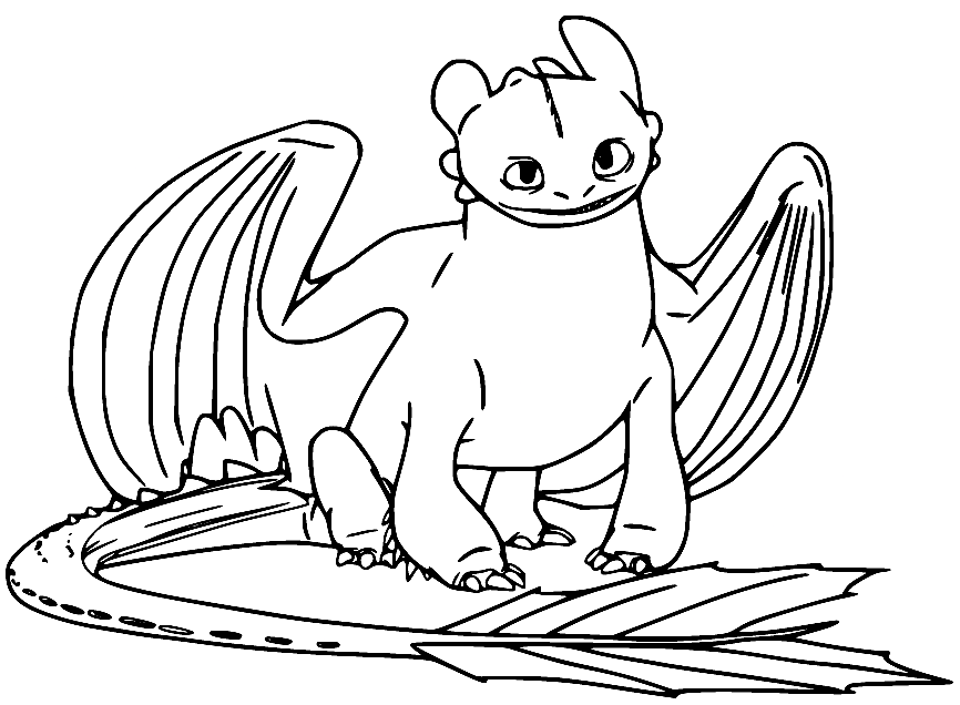 Toothless Sits on the Ground Coloring Page