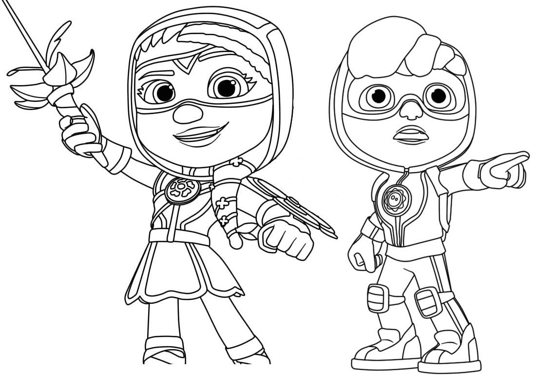 Treena and Clay from Action Pack Coloring Pages