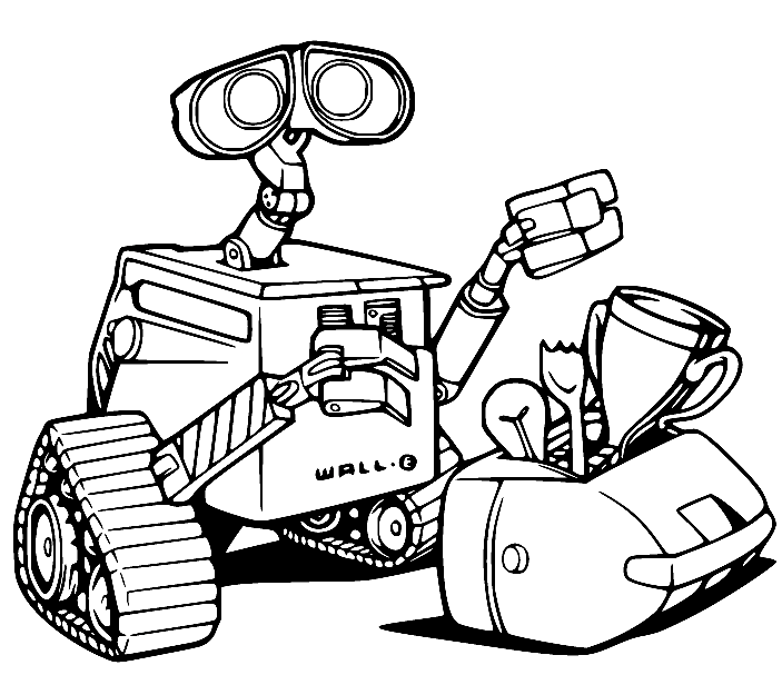 Wall-E Recogiendo Desechos Página Para Colorear