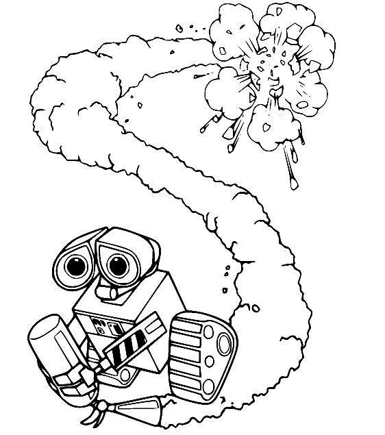 Wall-E volando en el espacio con un extintor de incendios de Wall-E