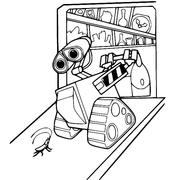 Wall-E and Hal the Cockroach Coloring Page