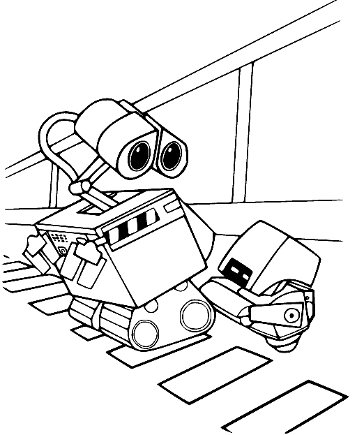 Wall-E and MO Coloring Page