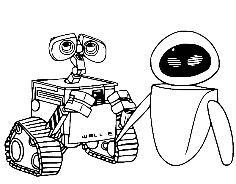 Wall-E con Eva Página para Colorear
