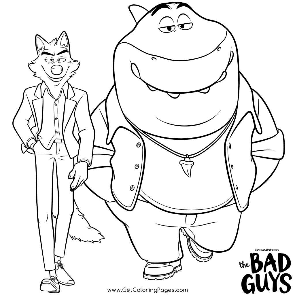 Wolf and Shark from The Bad Guys Coloring Page