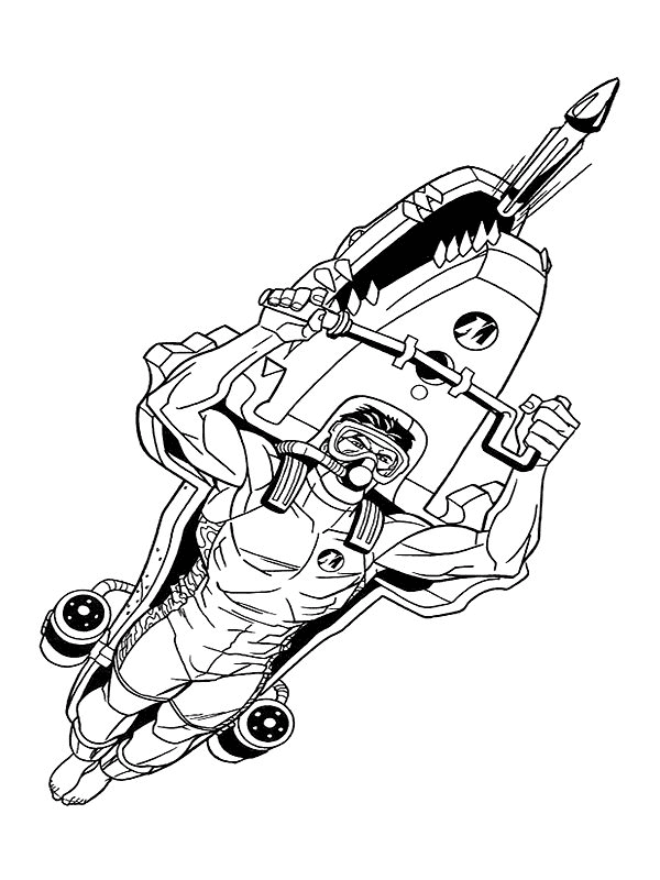 Action Man Shooting Underwater Coloring Page