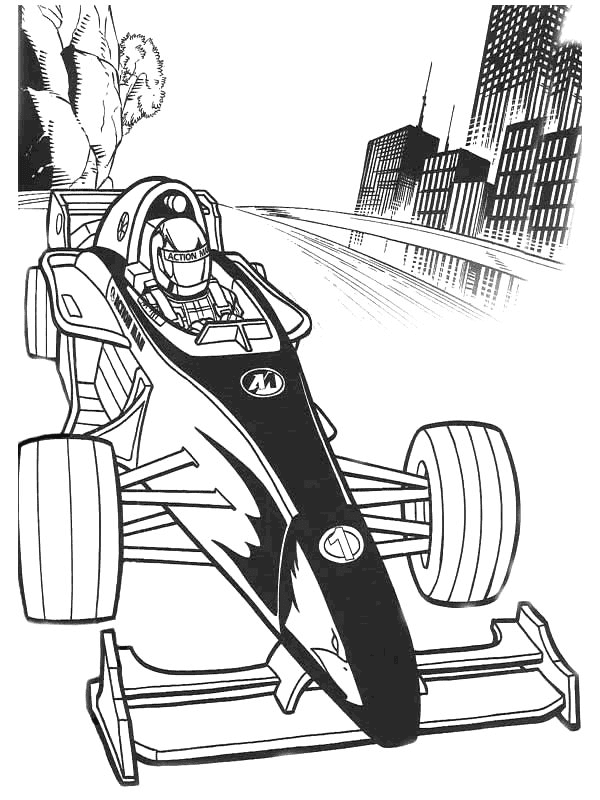 Раскраска Боец с гоночной машиной